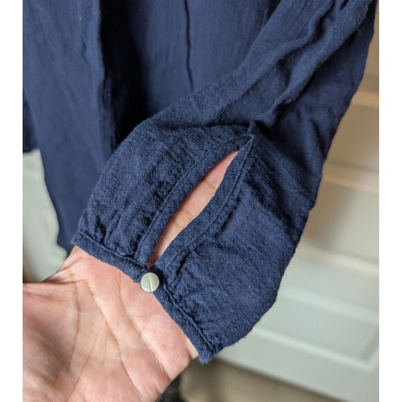 J Crew Size S Blouse Gauzy Navy Blue Tunic Button Relaxed Casual Coastal Preppy - Picture 5 of 9